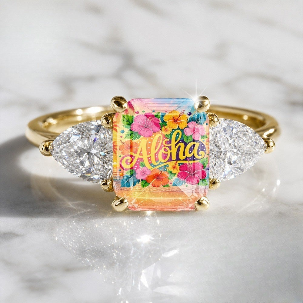 Aloha Floral Sunset Square Ring