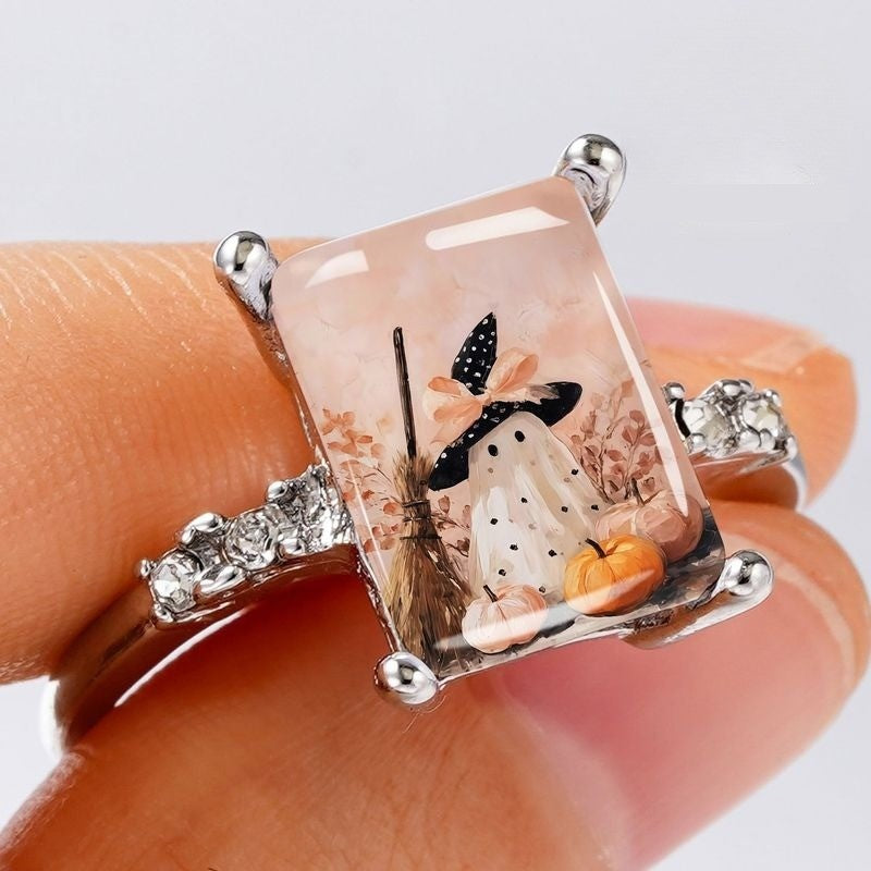 Ghost & Pumpkin Rectangular Ring