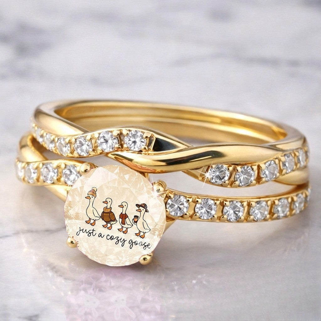 Twisted Crystal Goose Ring