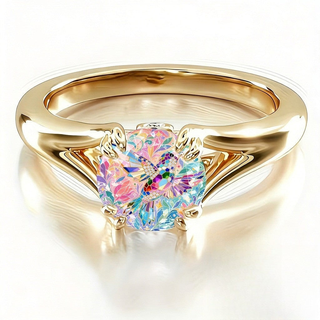 Hummingbird Floral Stone Ring