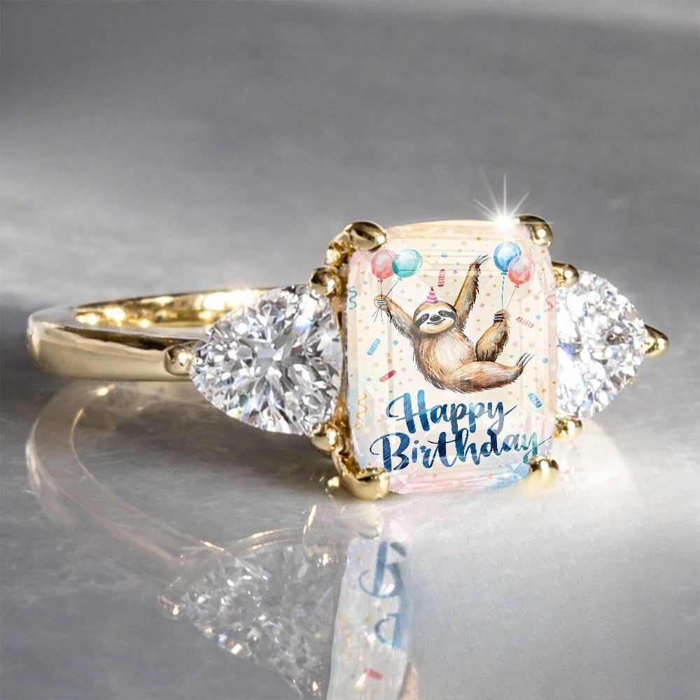 Sloth Birthday Square Ring