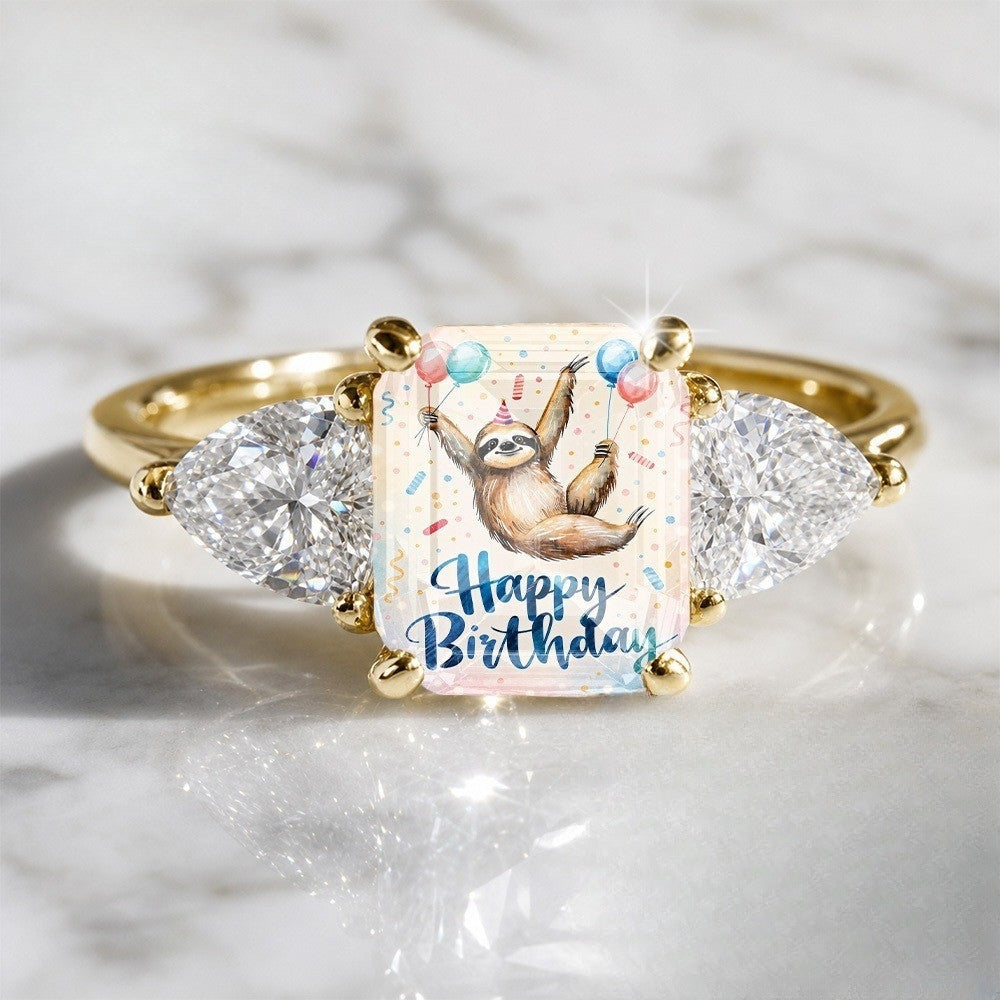 Sloth Birthday Square Ring