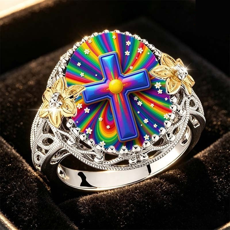 Rainbow Cross Filigree Ring