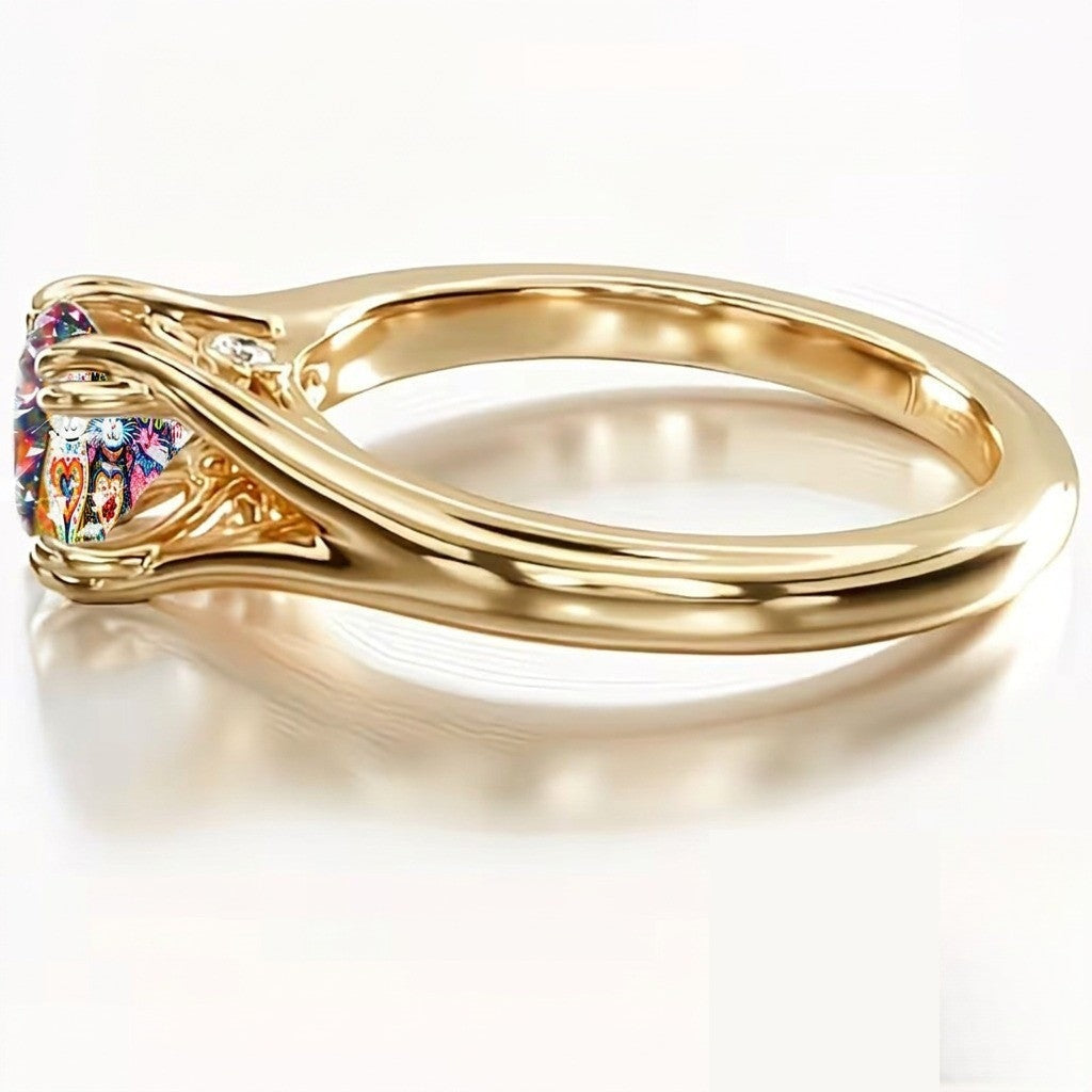 Colorful Three Cat Ring