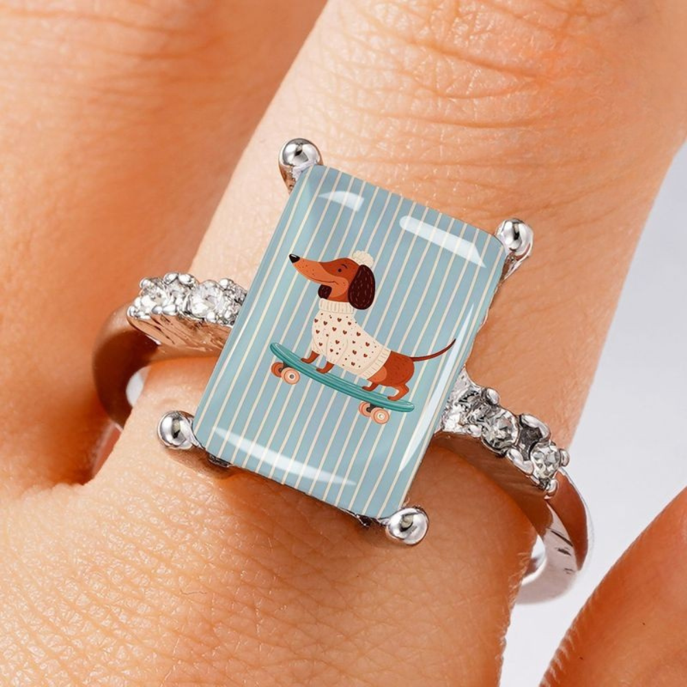 Dachshund Skateboard Square Ring