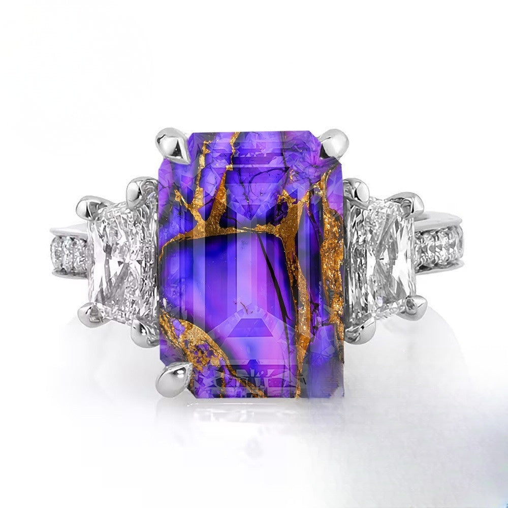 Purple Gold Mottled Square Ring