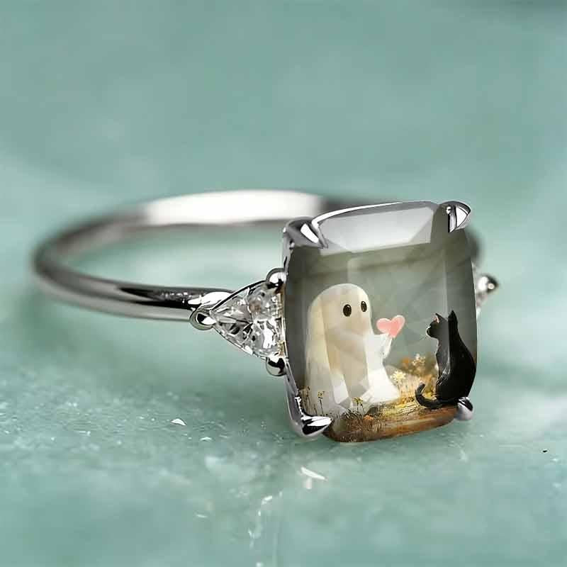 Ghost and Cat Statement Ring