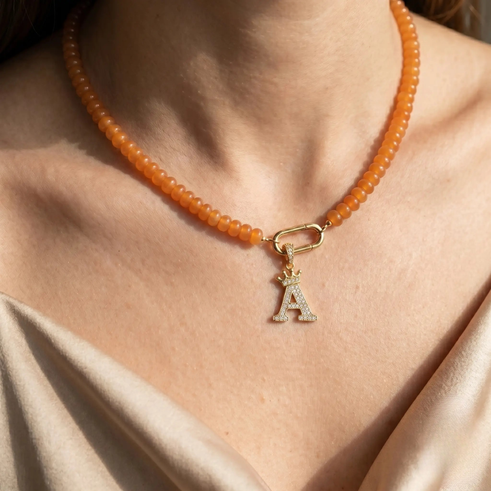 Aventurine Carabiner Initial Necklace