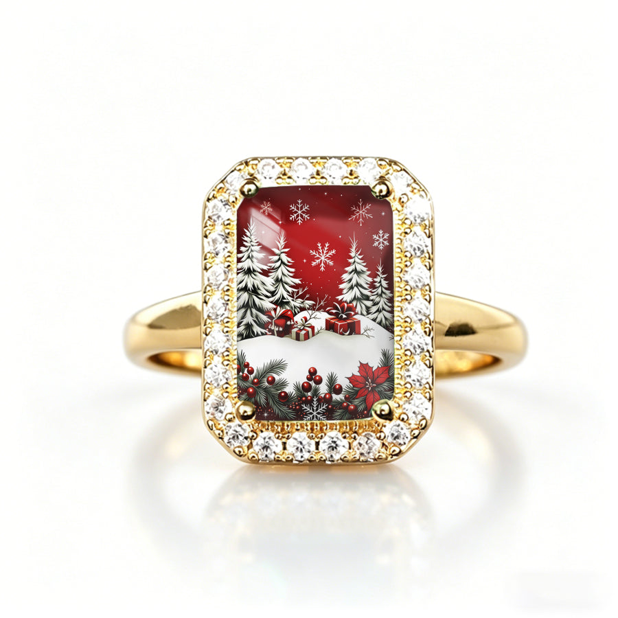 Christmas Scene Rectangle Ring