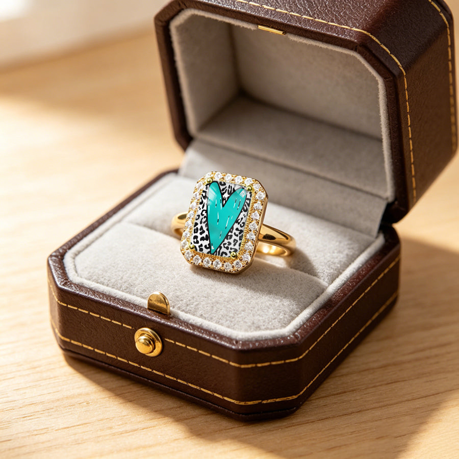 Leopard Print Heart Rectangle Ring