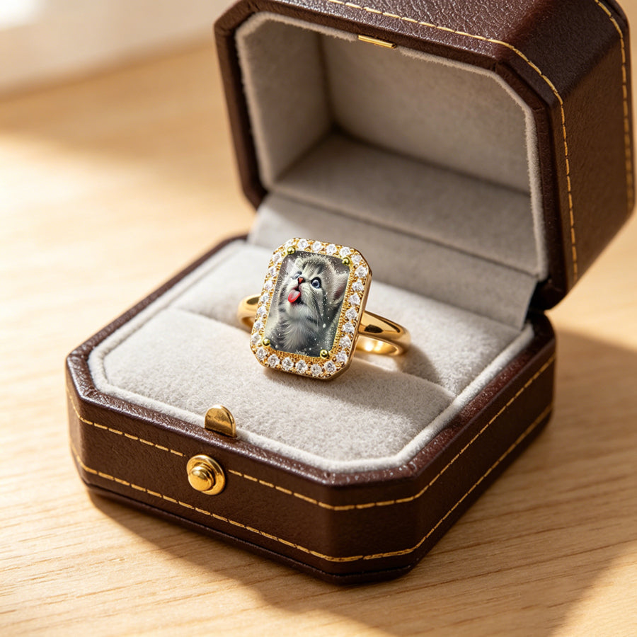 Snowflake Kitten Rectangle Ring