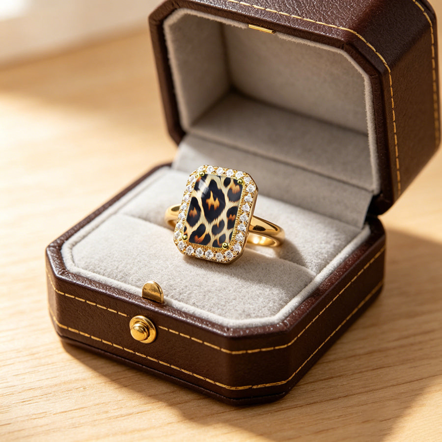 Leopard Print Rectangle Ring