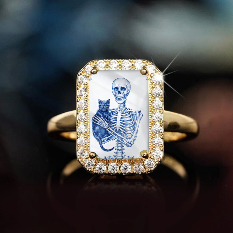 Skeleton Cat Rectangle Ring