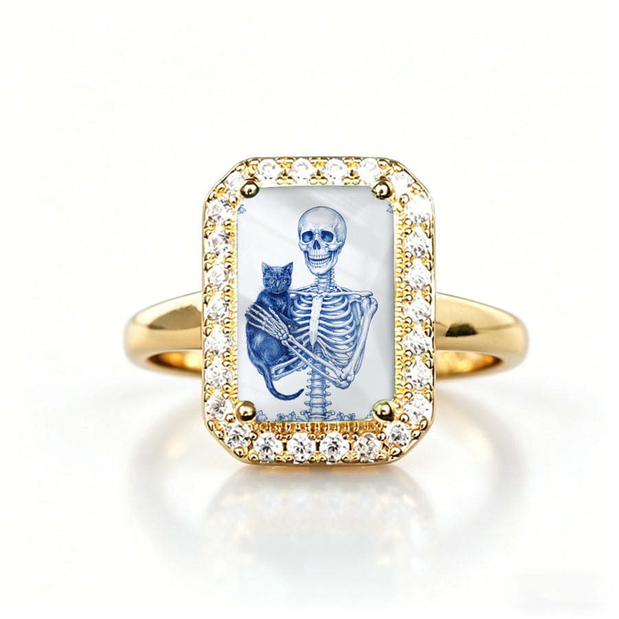 Skeleton Cat Rectangle Ring