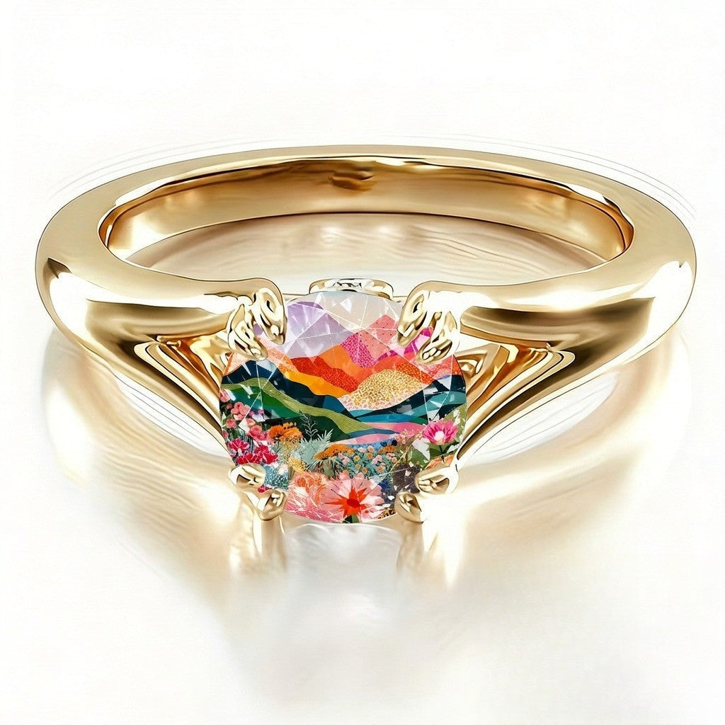 Mountain Floral Landscape Ring