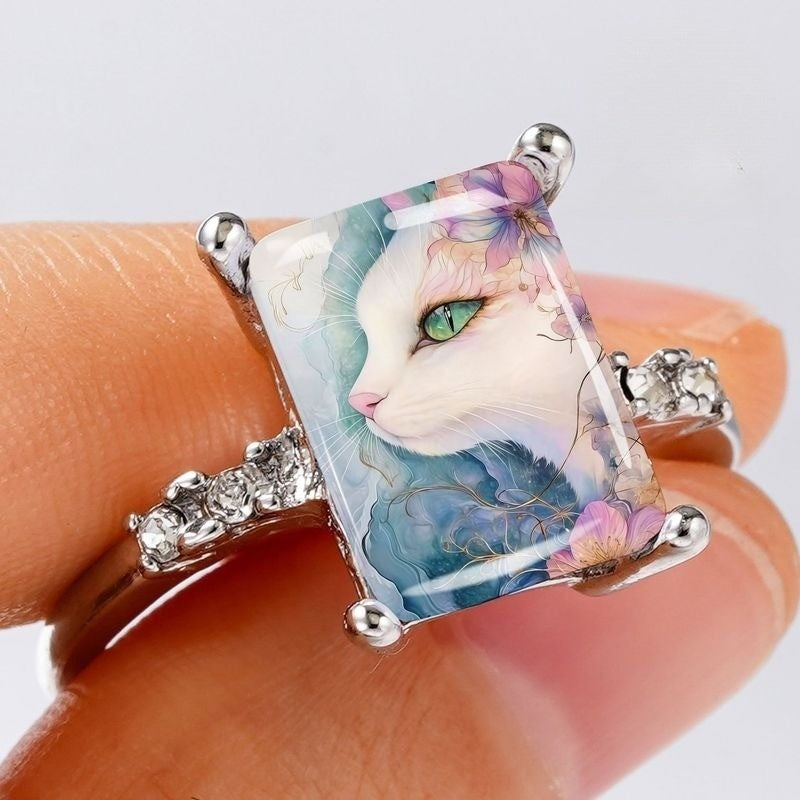 Watercolor Cat Rectangle Ring