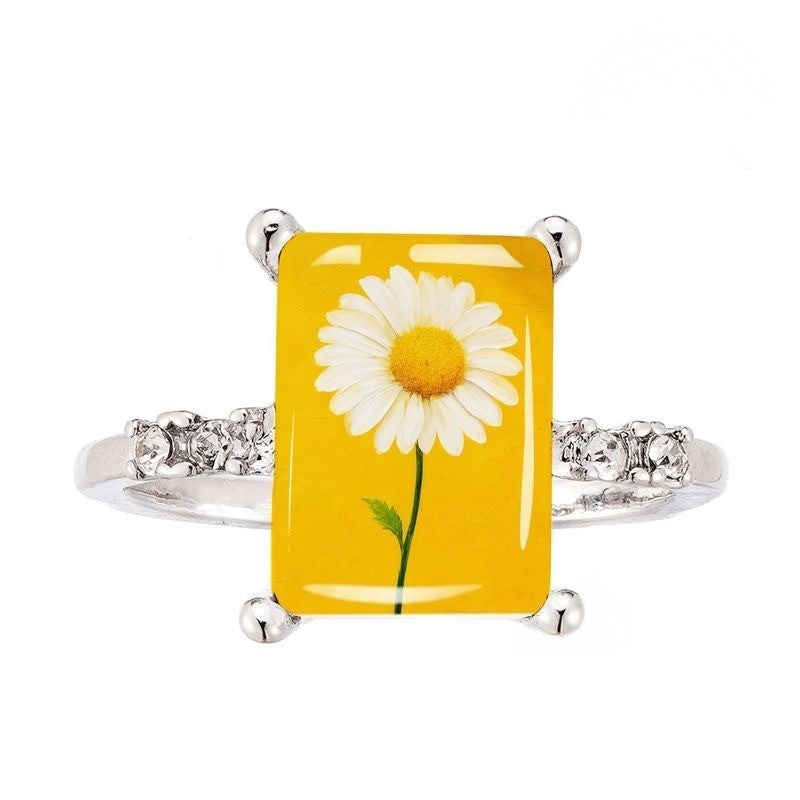 Daisy Flower Rectangular Ring