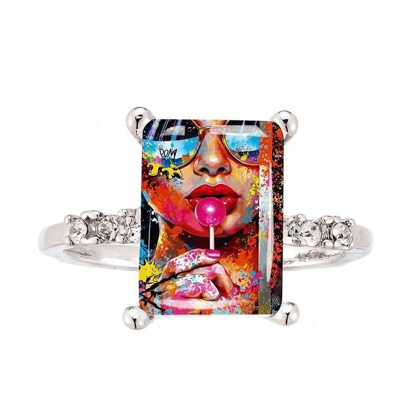 Colorful Pop Art Portrait Ring