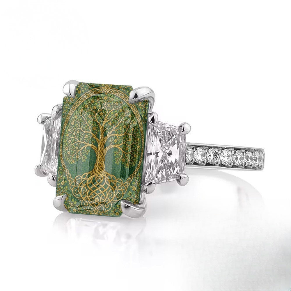 Green Celtic Tree Square Ring