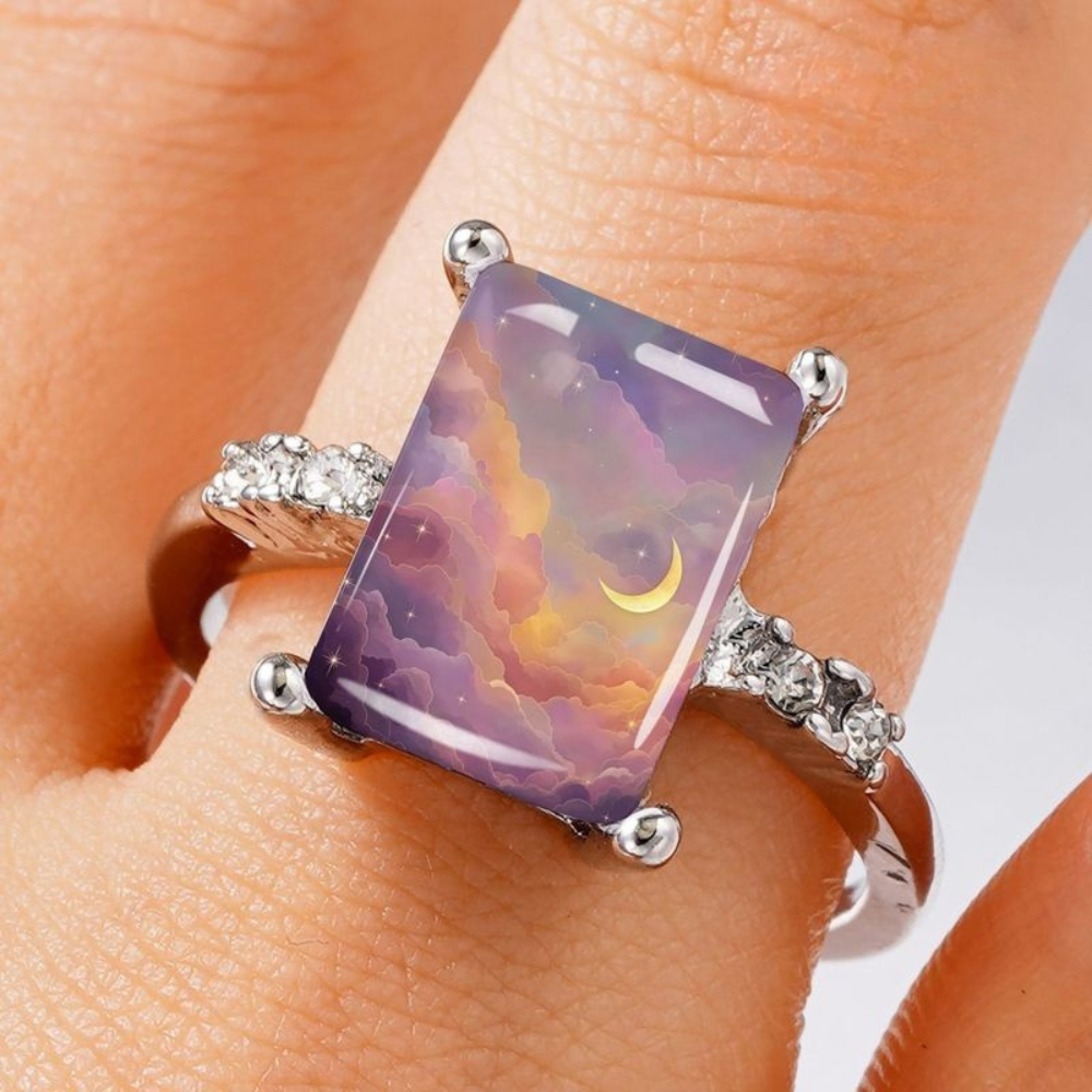 Dreamy Moon and Cloud Square Ring