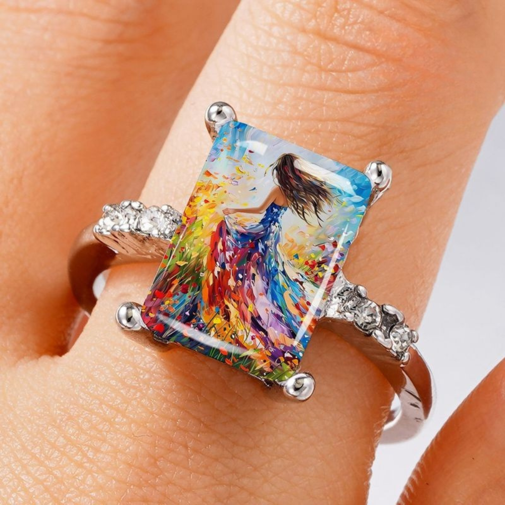 Girl Flower Field Square Ring