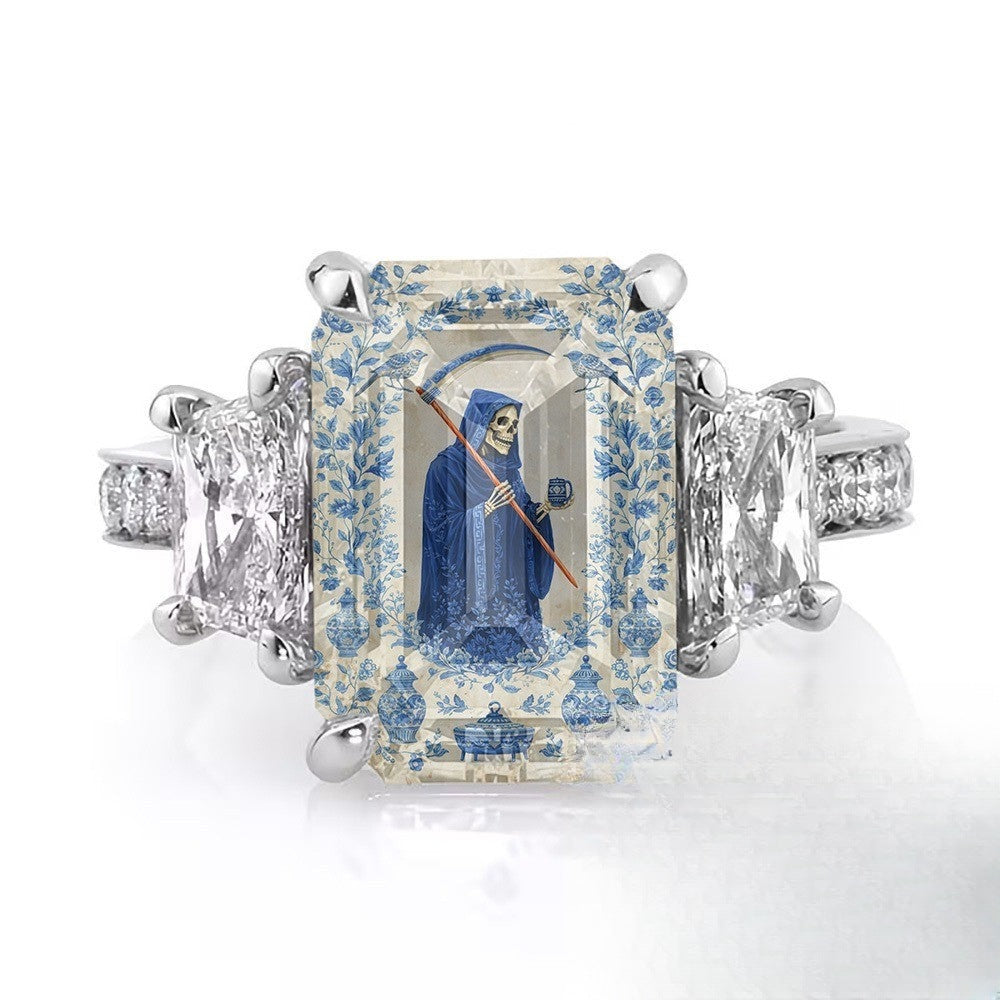 Blue Porcelain Skeleton Ring