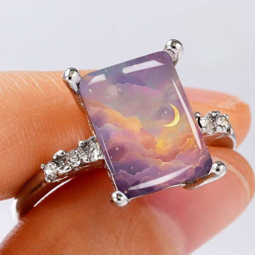 Dreamy Moon and Cloud Square Ring