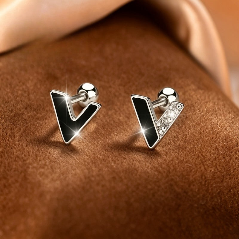 Black Enamel V Stud Earrings