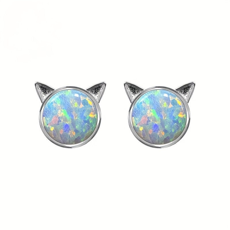 Opal Cat Stud Earrings