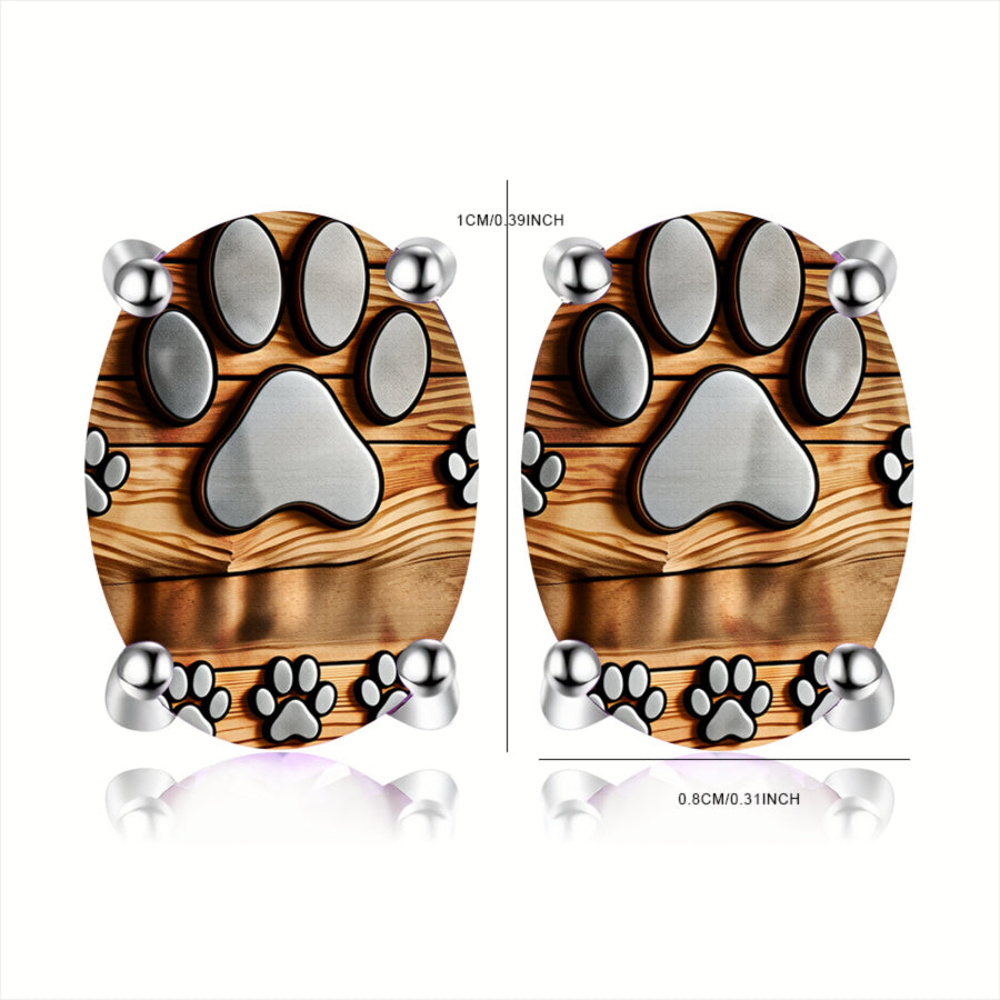 Wooden Paw Stud Earrings