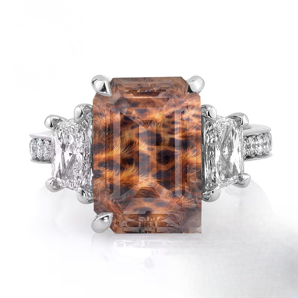 Leopard Print Emerald Cut Ring