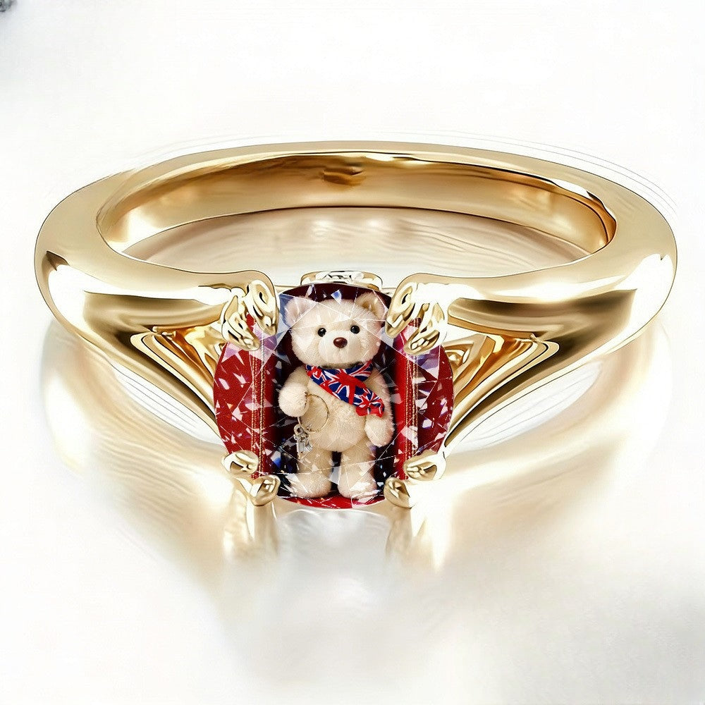 Teddy Bear Red Crystal Ring