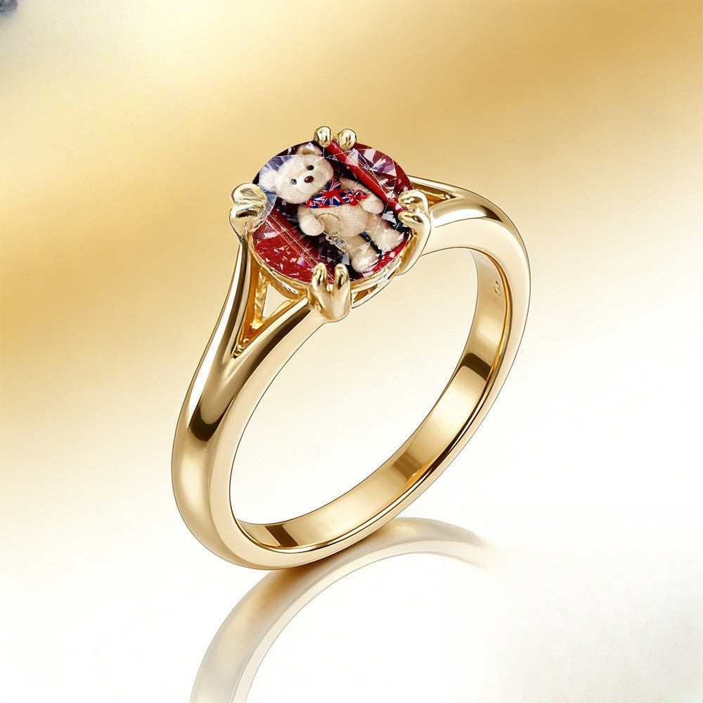 Teddy Bear Red Crystal Ring