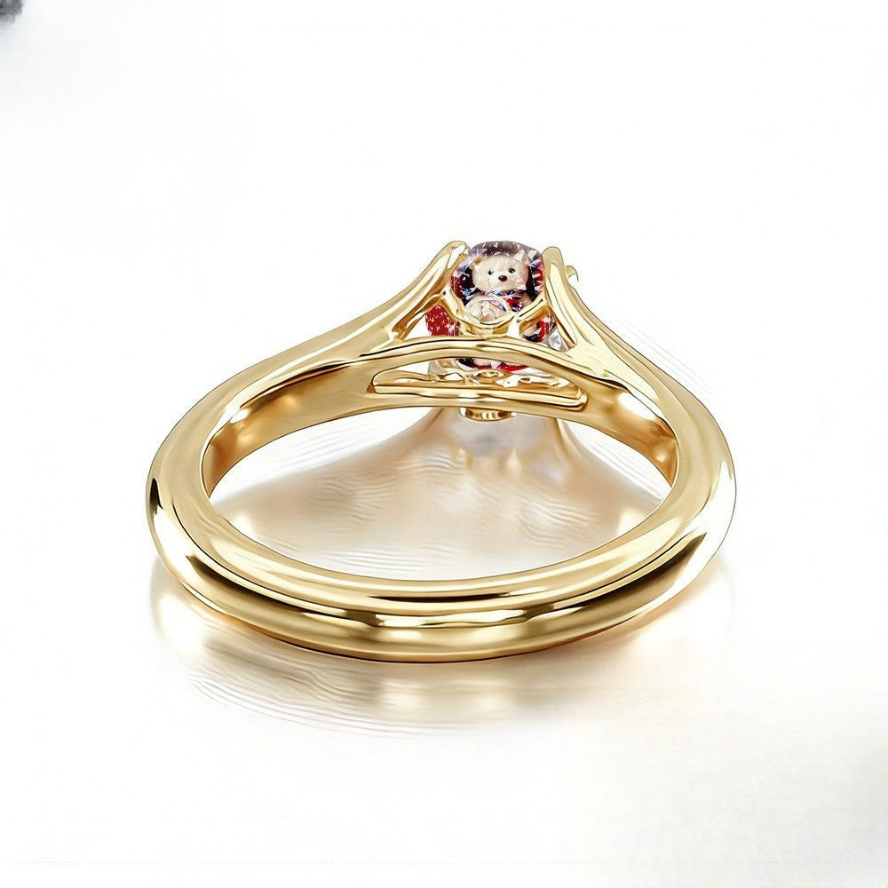 Teddy Bear Red Crystal Ring