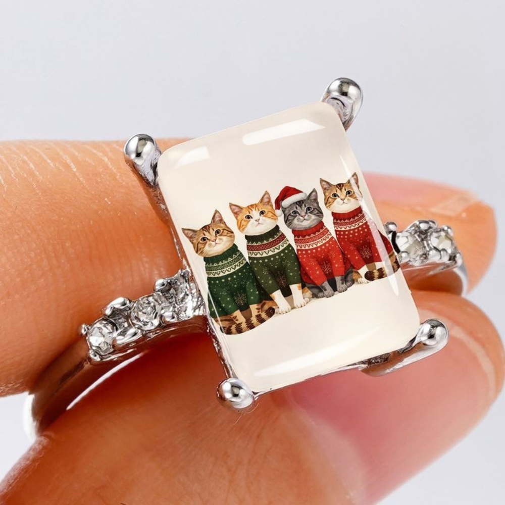 Four Christmas Cats Ring