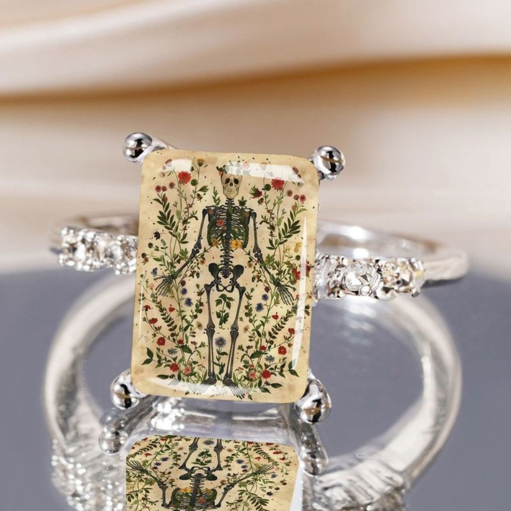 Floral Skeleton Square Ring
