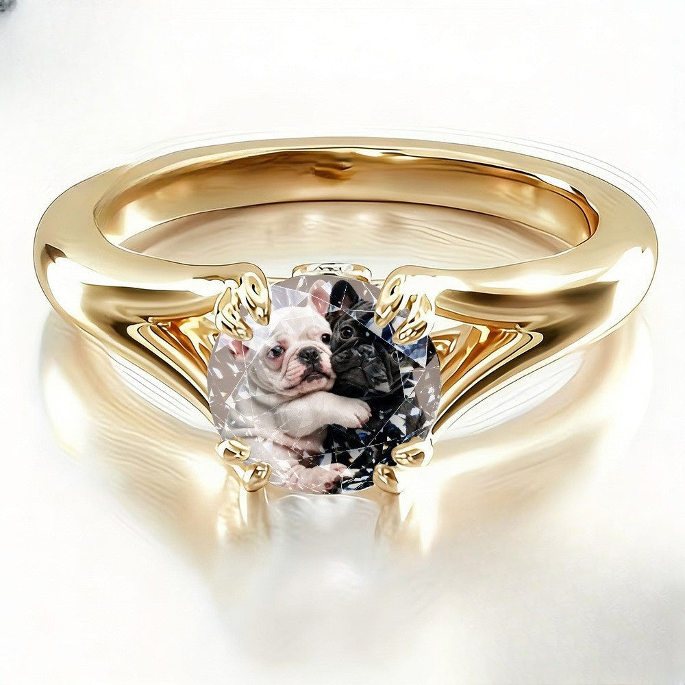 French Bulldog Crystal Ring