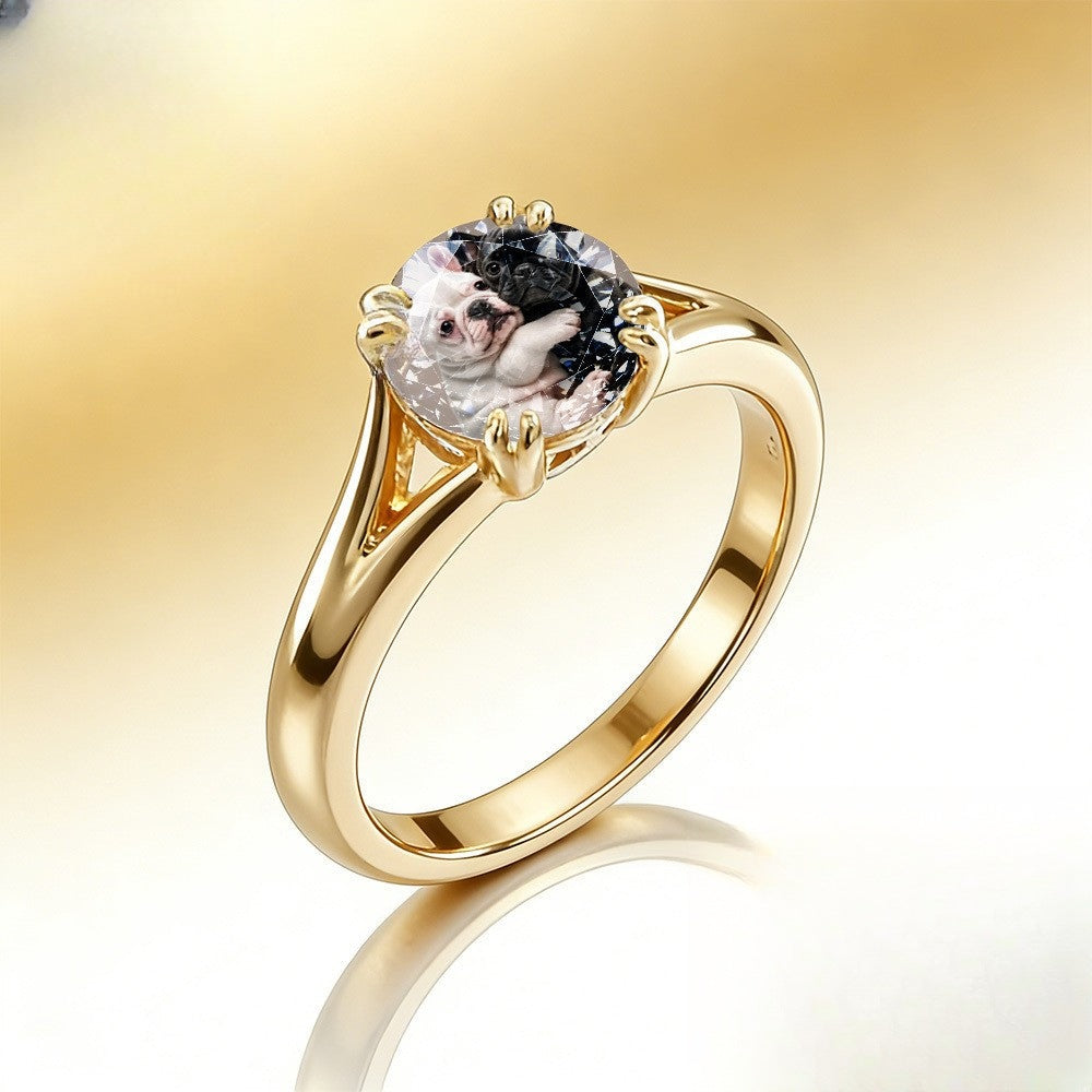 French Bulldog Crystal Ring