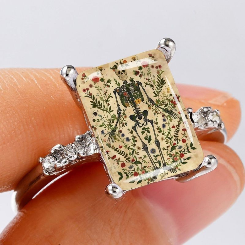 Floral Skeleton Square Ring
