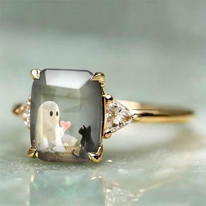 Ghost and Cat Statement Ring