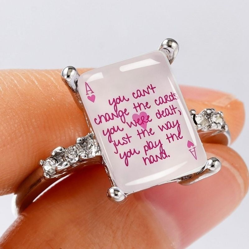 Pink Ace of Hearts Quote Ring