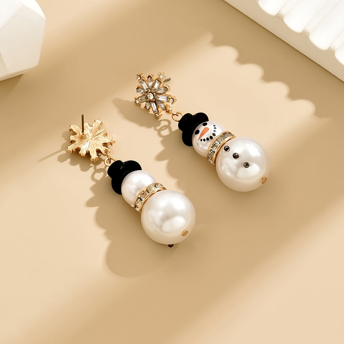 Pearl Snowman Drop Earrings