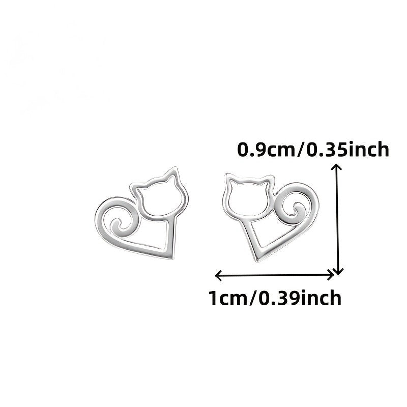 Curled Tail Cat Stud Earrings