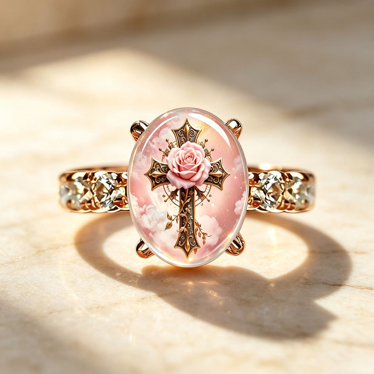 Pink Mist Cross Oval Ring