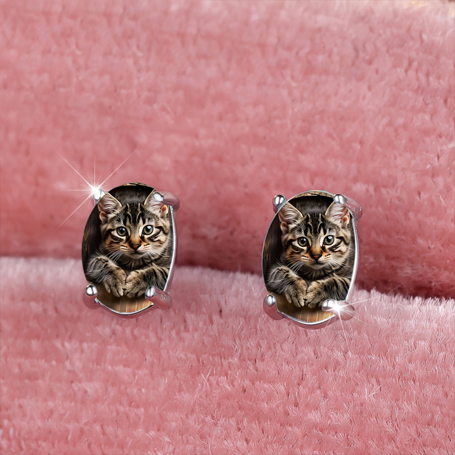Kitten Oval Earrings