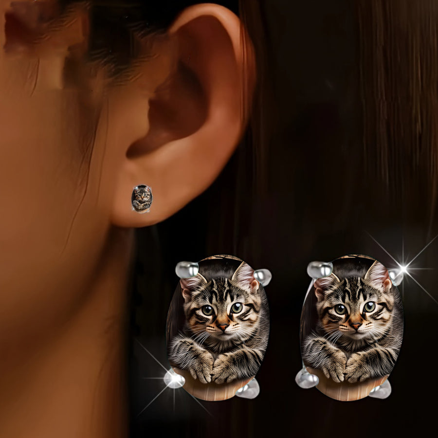 Kitten Oval Earrings