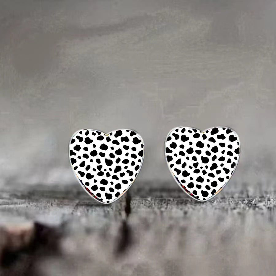 Cow Print Heart Earrings