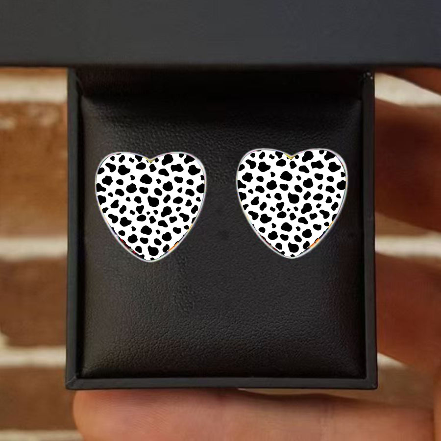 Cow Print Heart Earrings