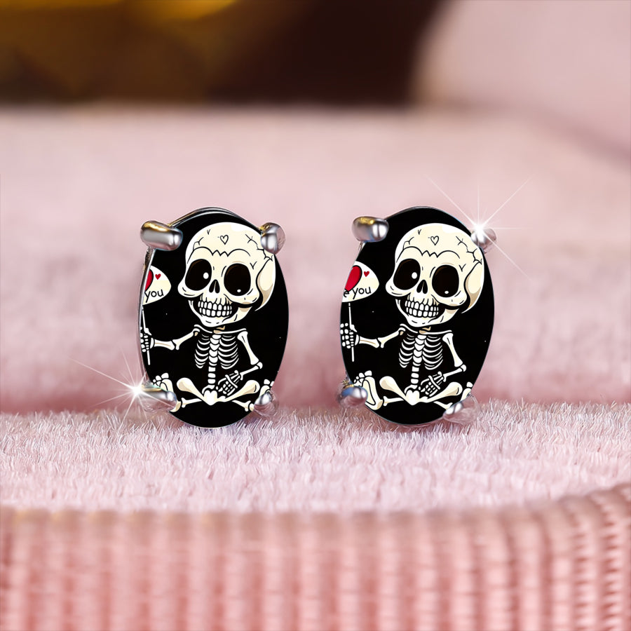Love Skeleton Oval Earrings