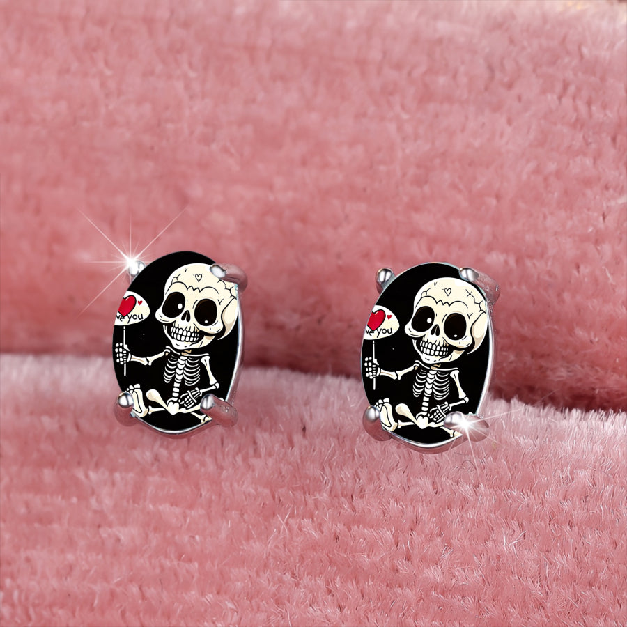 Love Skeleton Oval Earrings